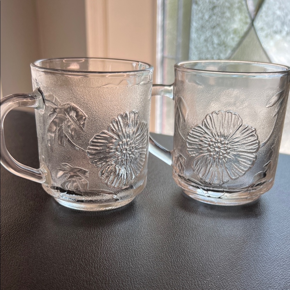 Vintage KIG Group Glass Mugs Hibiscus flower  - Set of 2